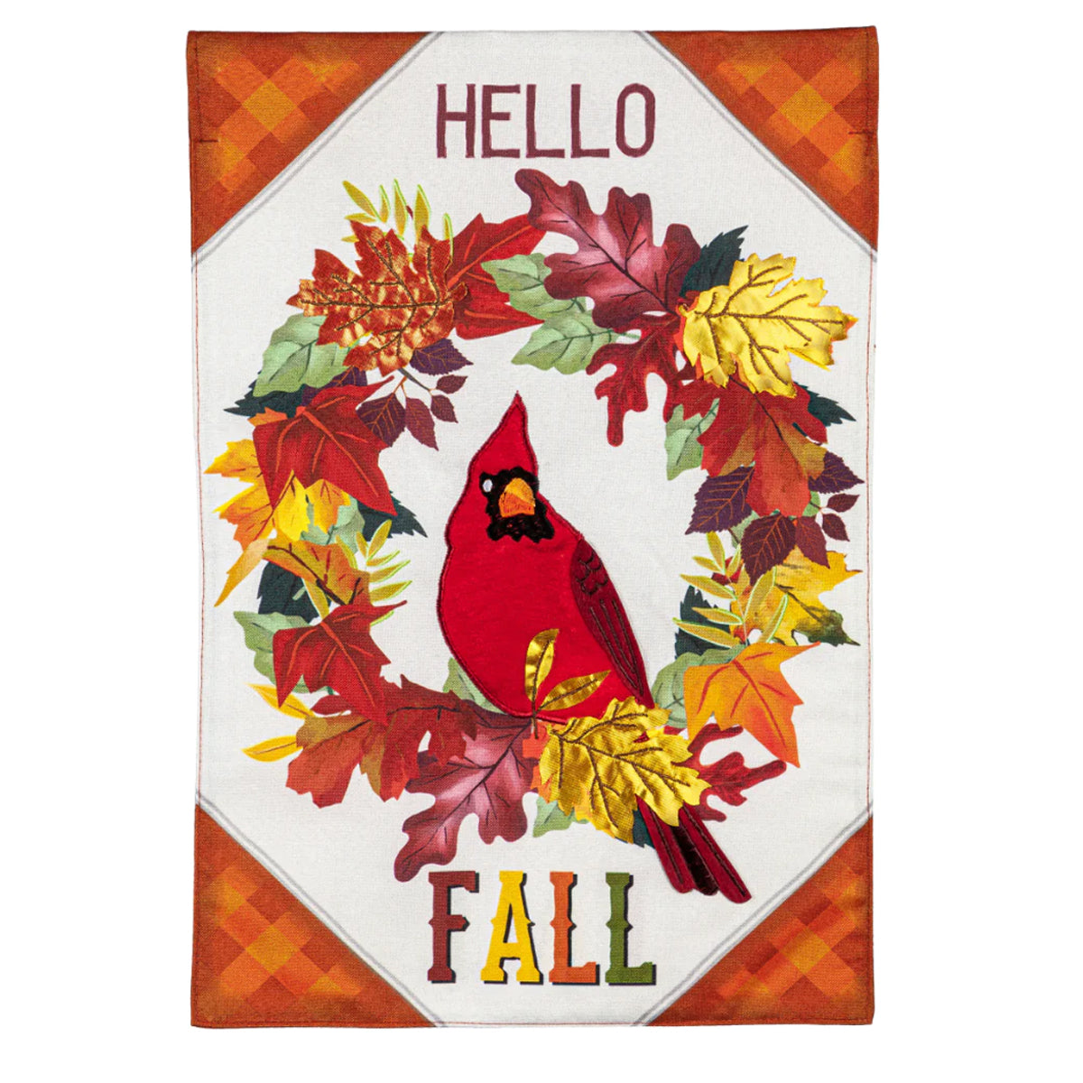 "Hello Fall" Cardinal House Linen Flag