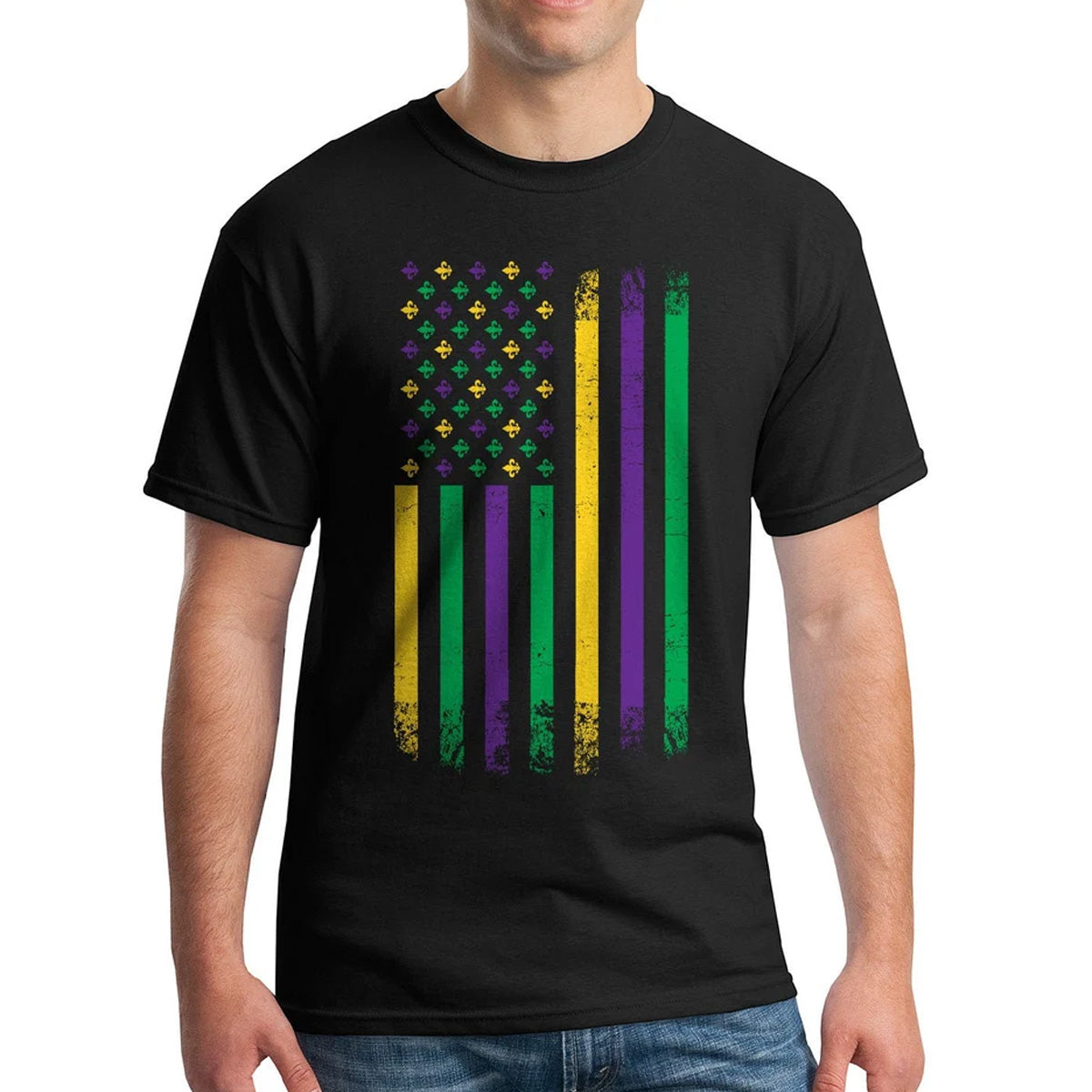 Mardi Gras American Flag - Men's Short Sleeve T-Shirt