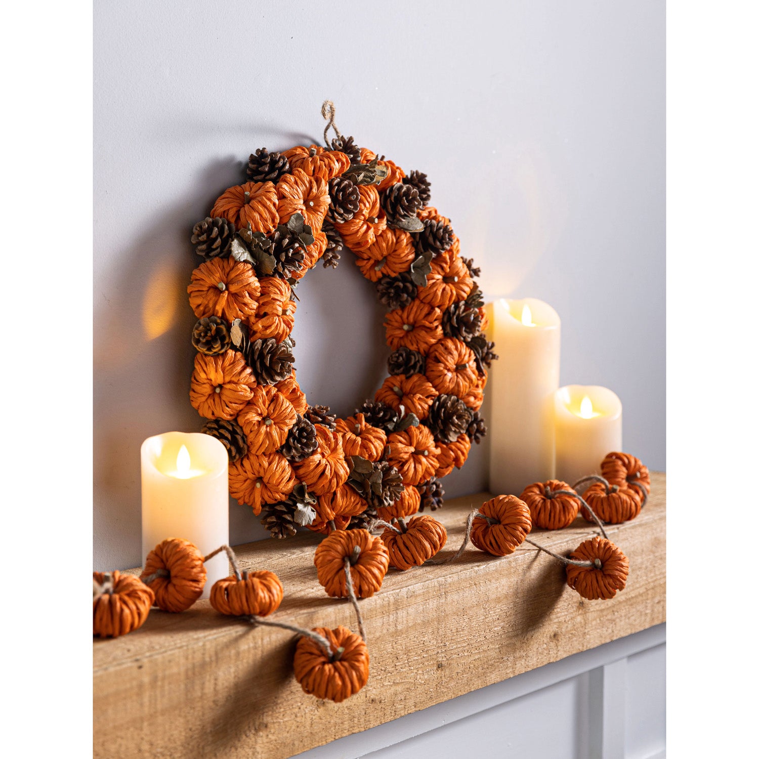 Paper Rope Pinecone & Pumpkin  Wreath