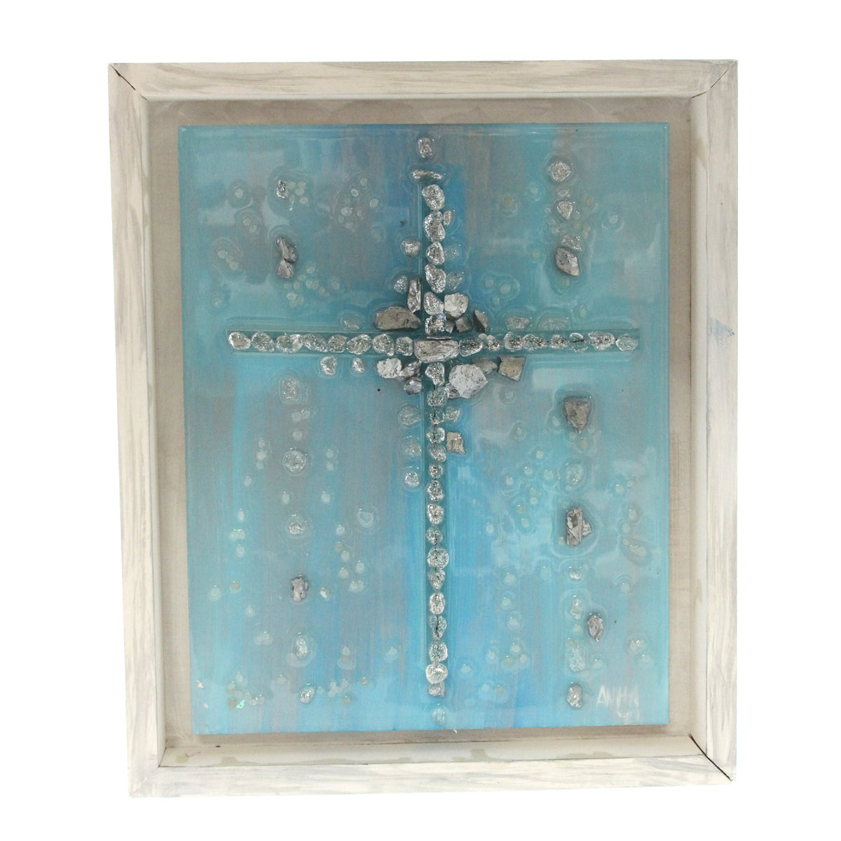 Glass Cross on Blue Background