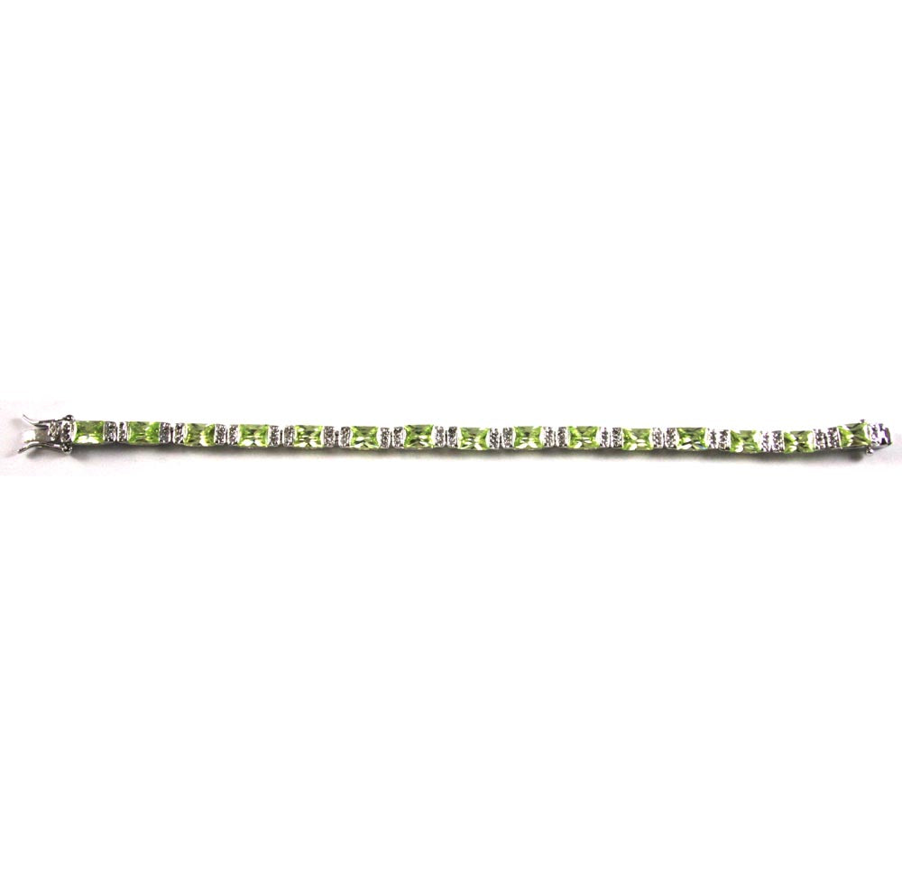 Sterling Silver Bracelet Peridot Zirconia 8"
