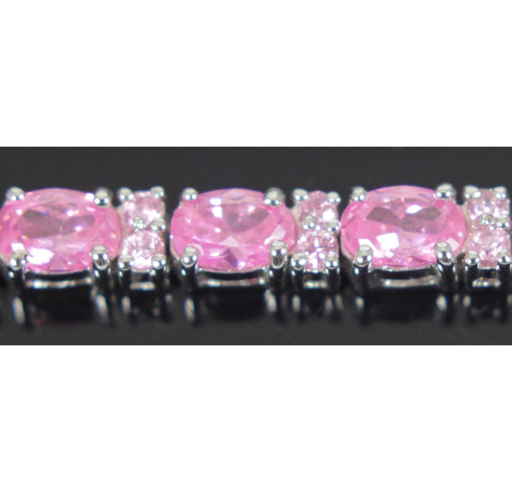 Sterling Silver Bracelet Oval Rose Zirconia 7"
