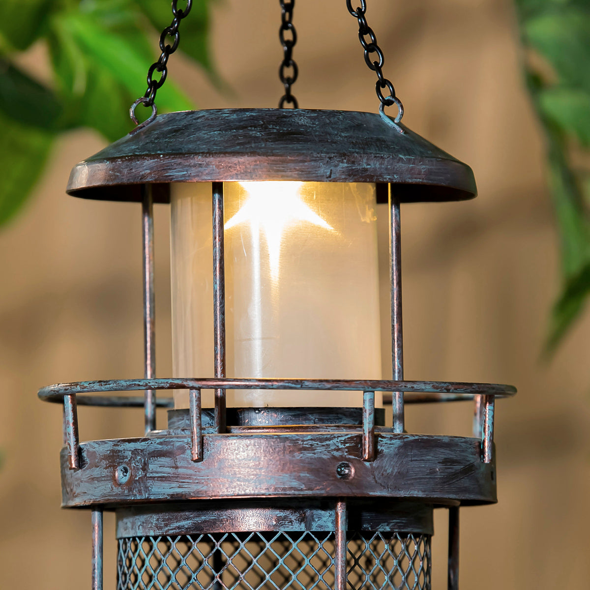 Lighthouse Bronze Metal Bird Feeder, Solar