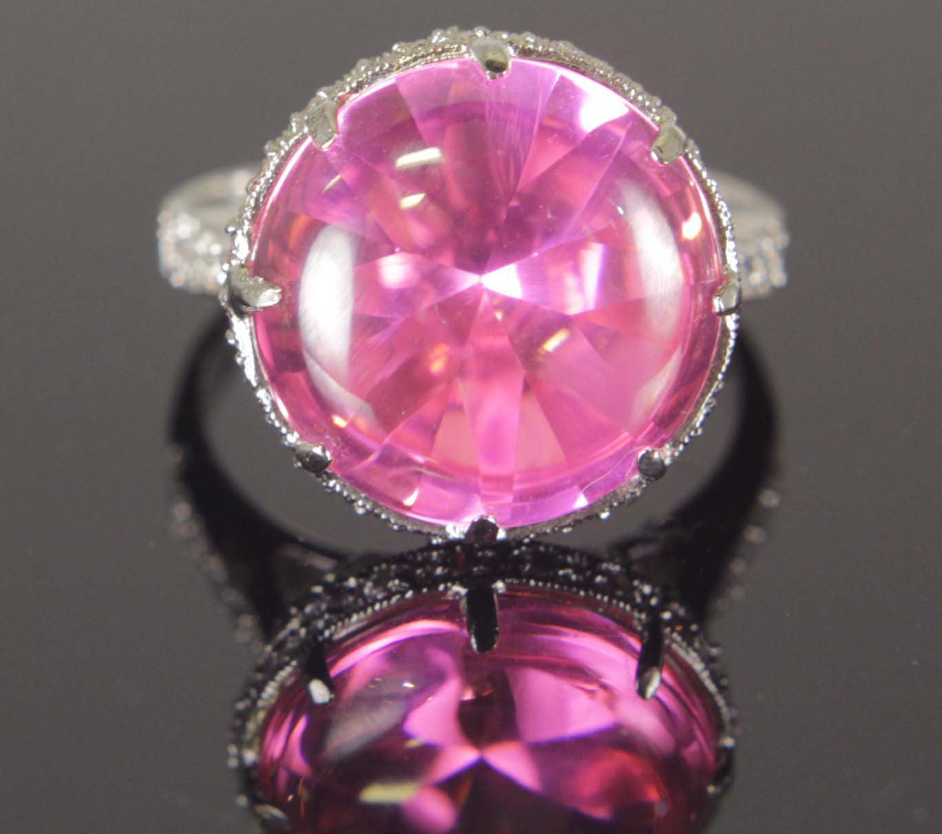 Sterling Silver Rose Zirconia Ring Size 8.5