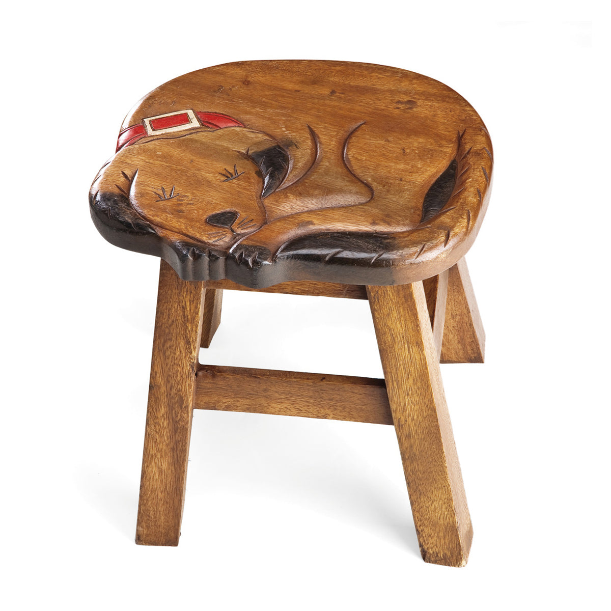 Hand-Carved Acacia Wood Dog Footstool