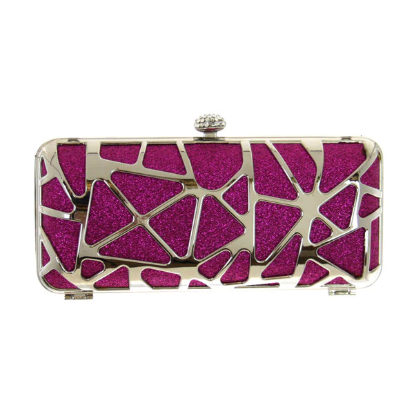 Geometric Design Glitter Clutch - Fuchsia