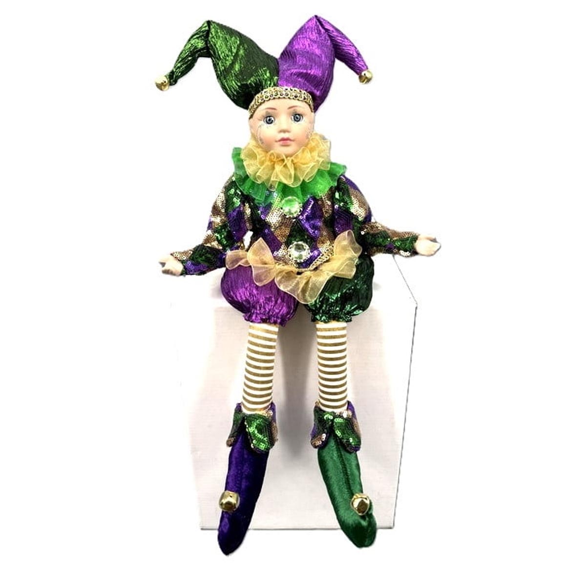 Sitting Kid Jester w Harlequin Clothes 17"