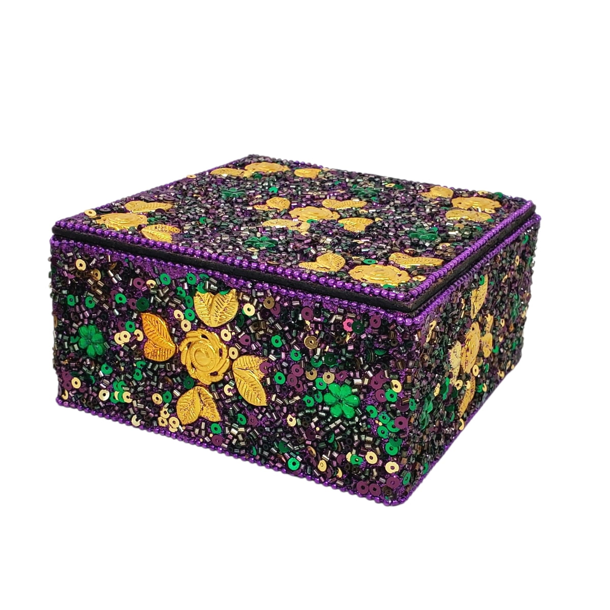 Purple Leaves Jeweled Box 5"X5"