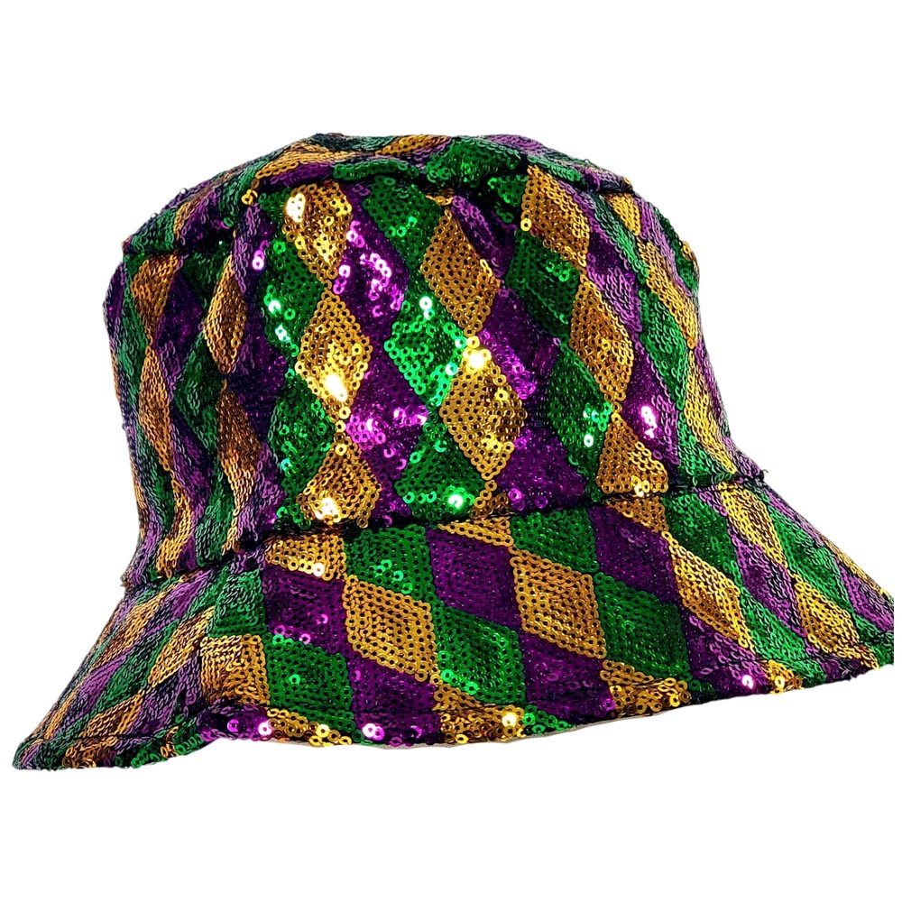 Mardi Gras Sequin Harlequin Bucket Hat Adult
