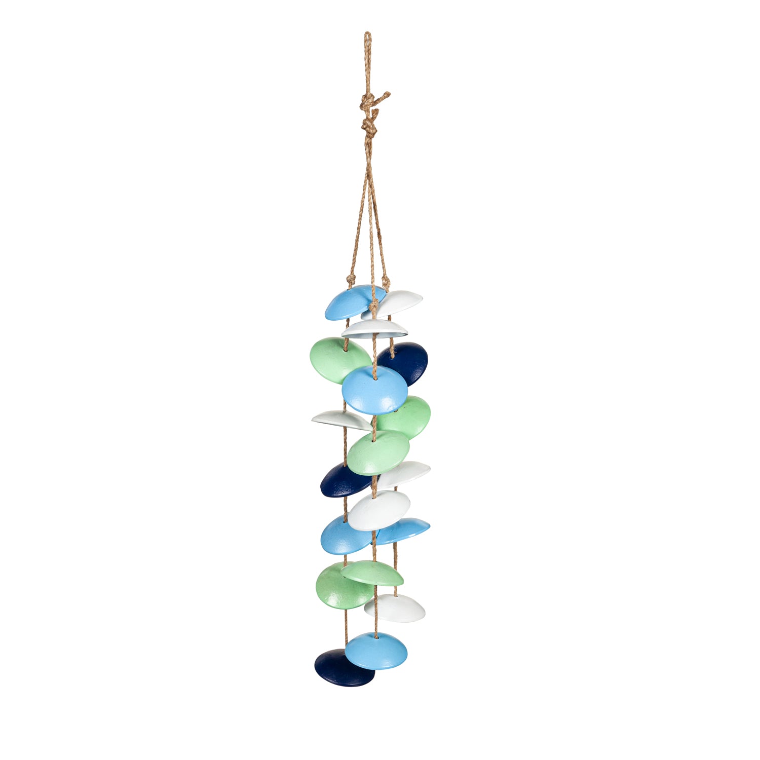 Multi Colored Wind Chime with Jute Rope, Cast Aluminum