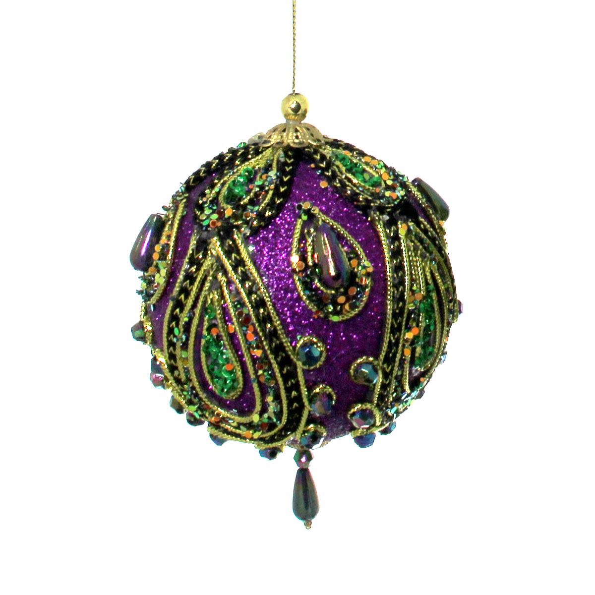 Mardi Gras Beaded Round Sparkle Ornament 3.5"