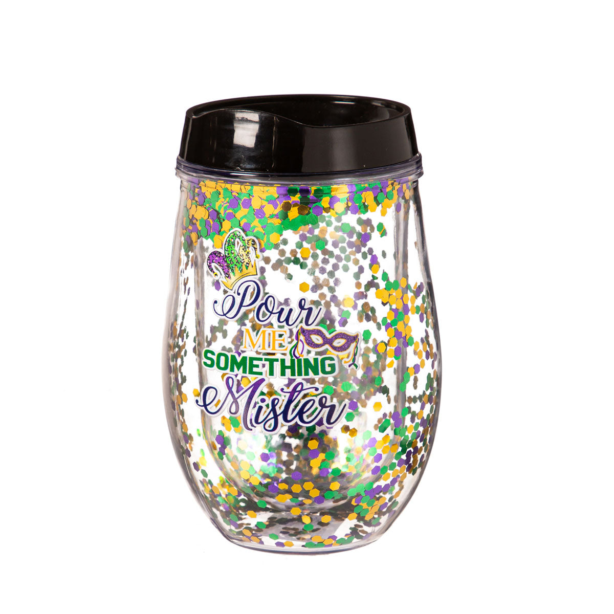 Mardi Gras Glitter Acrylic Stemless Tumbler, 12oz,