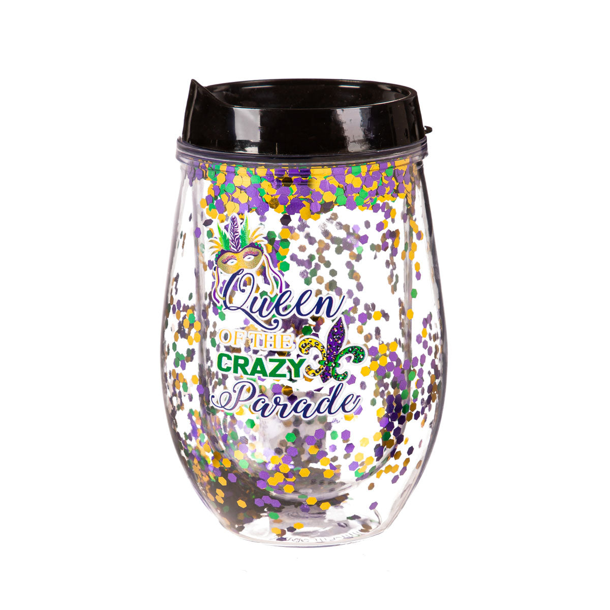 Mardi Gras Glitter Acrylic Stemless Tumbler, 12oz,