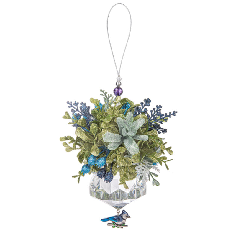 Blue Jay w/Mistletoe Acrylic Ornament, 5", Kissing Krystals