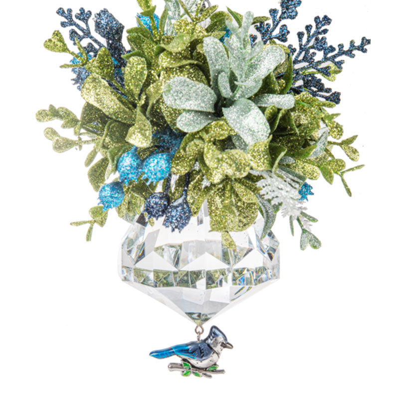 Blue Jay w/Mistletoe Acrylic Ornament, 5", Kissing Krystals