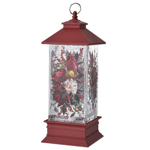 Shimmer Holiday Cardinal Floral Lantern, LED Light Up
