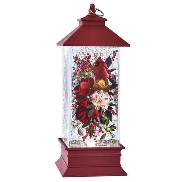 Shimmer Holiday Cardinal Floral Lantern, LED Light Up
