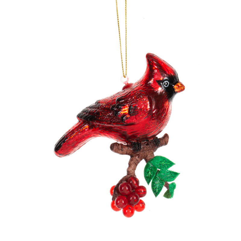 Cardinal on a Branch Glass Ornament