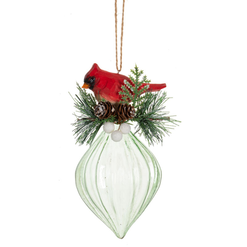 Cardinal on a Drop Glass Ornament
