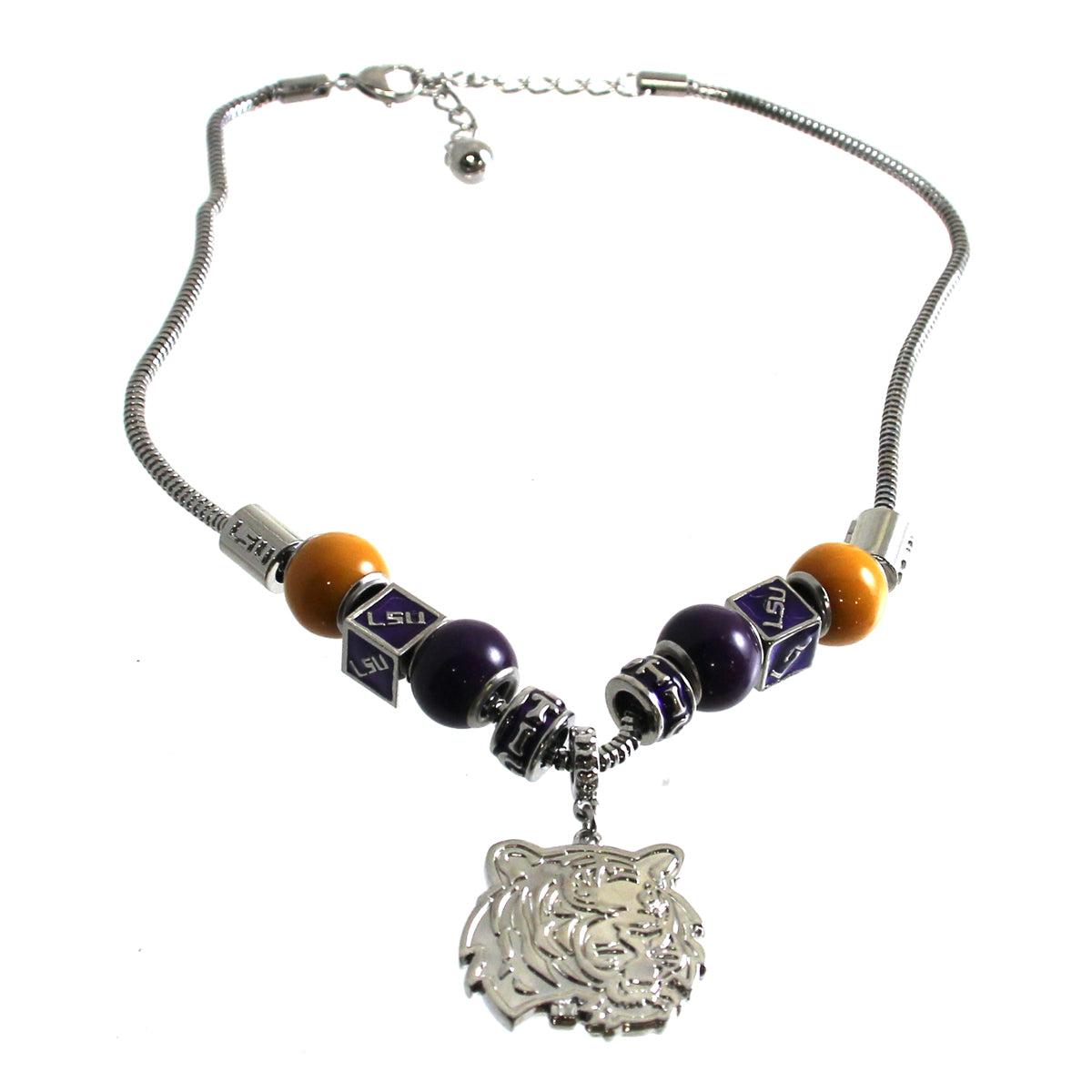 LSU Necklace, Purple & Gold Beads