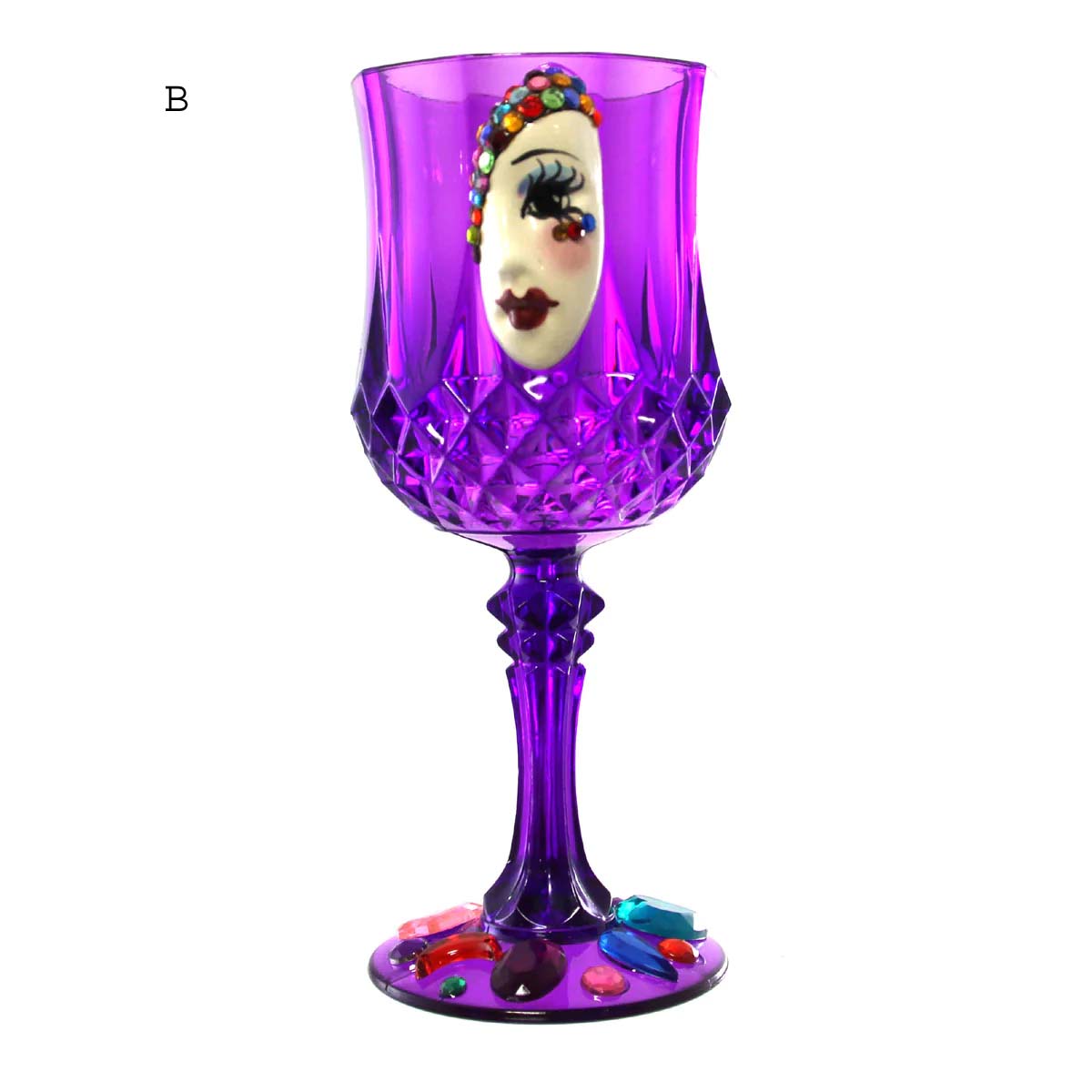 Ceramic Face Purple Wine Glasses