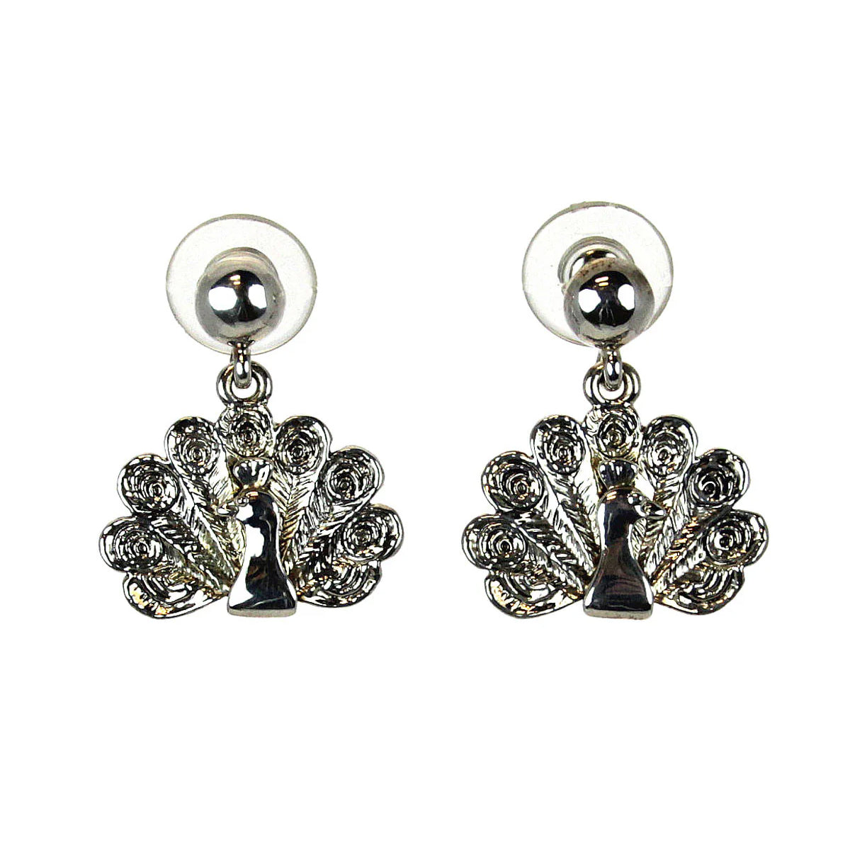 Peacock Earrings, Silver post