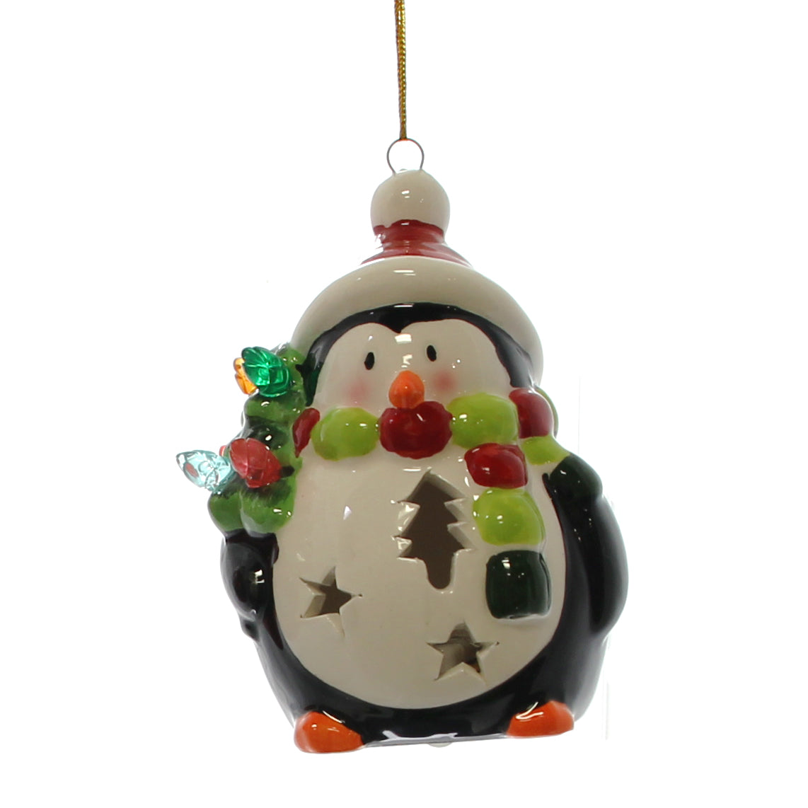 Ceramic Christmas Icon Ornament, 4" LED, 2 Asst: Santa, Penguin