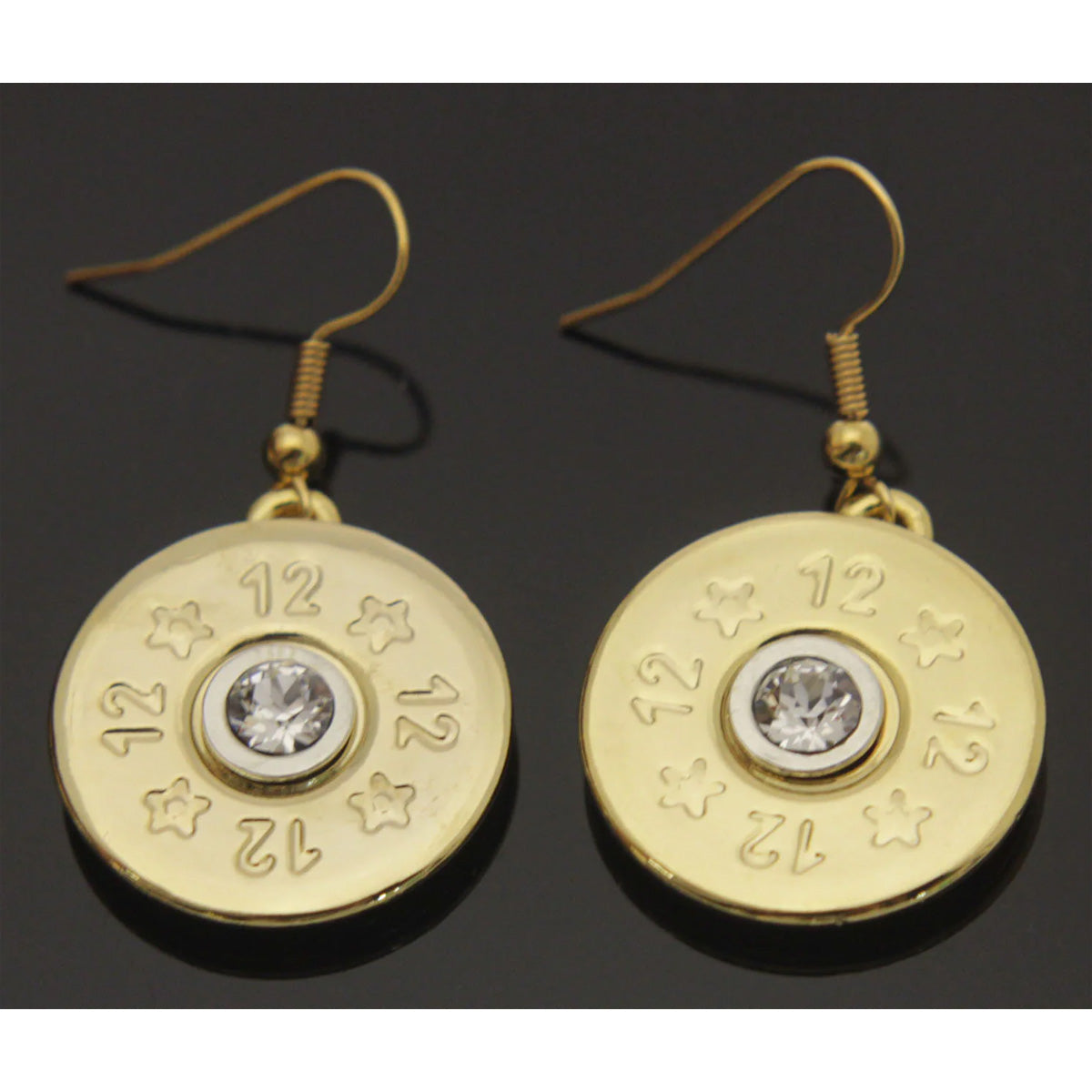Shotgun Shell Gold with Crystal Earrings