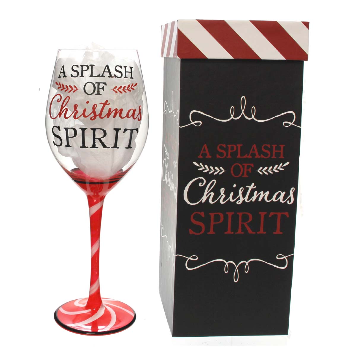 Stemmed Wine Glass, w/ Box, Splash of Christmas