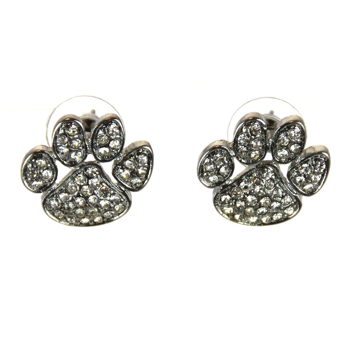 Tiger Paw Silver Earrings Crystals