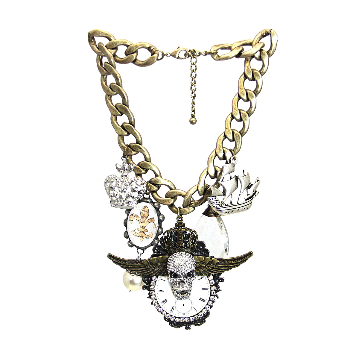 Amy Labbe Mardi Gras Necklace-Skull Crown Ship