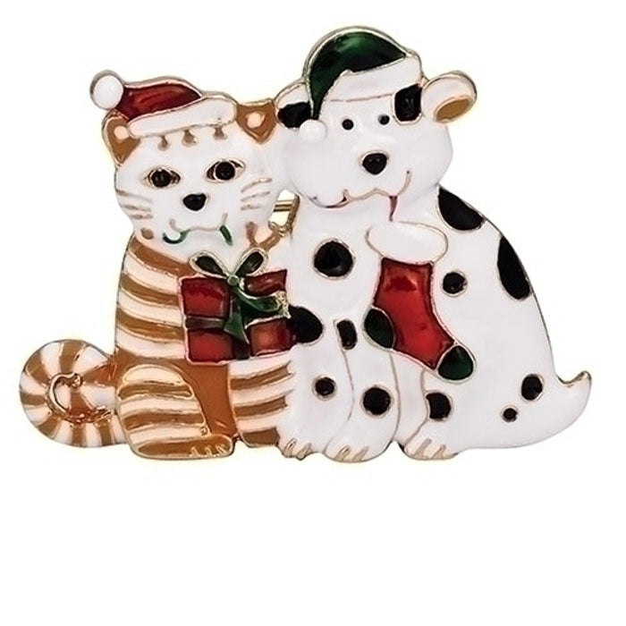 Christmas Puppy & Kitten Pin