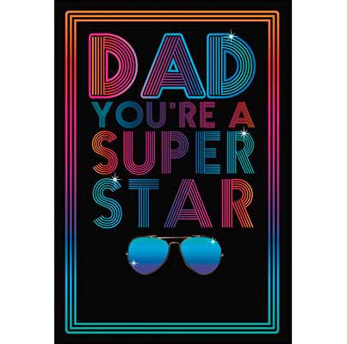 Father's Day Card: Neon sign: Dad you're a super star