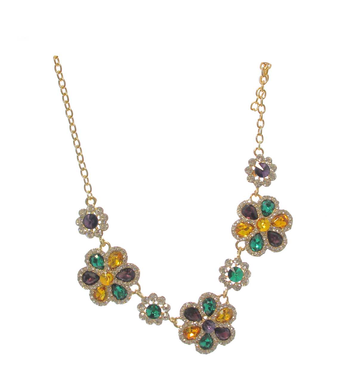 Mardi Gras Floral Gem Necklace, Earring, and Bracelet set