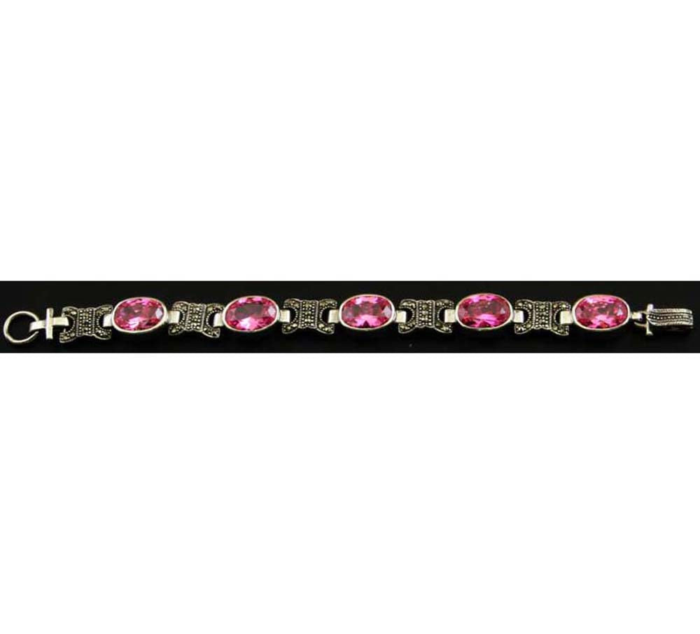 Sterling Silver Bracelet Pink Cz's Marcasite