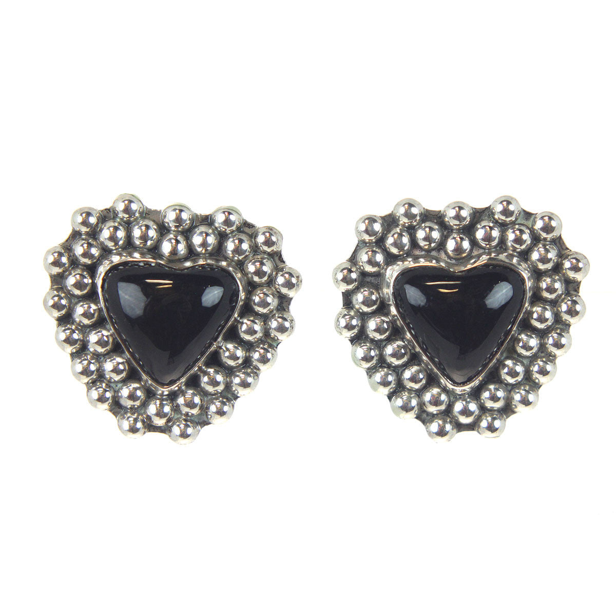 Heart Onyx Clip Earrings Sterling Silver