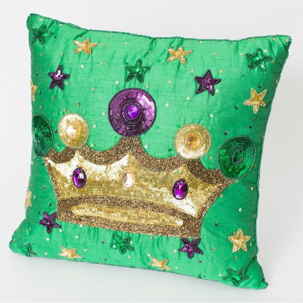 Mardi Gras Queen's Crown Green Pillow