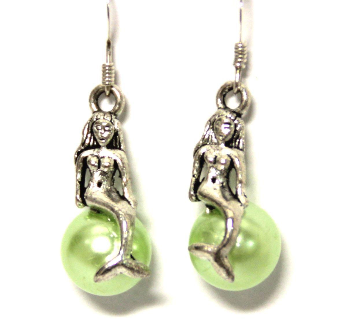 Mermaid on a Green Pearl Earrings
