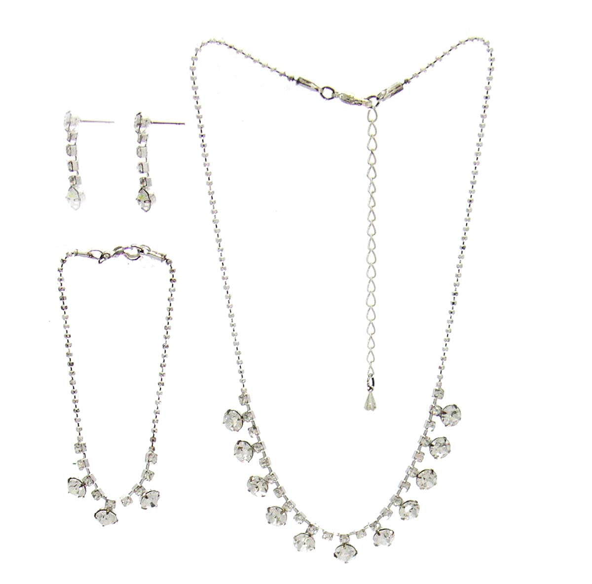 Rhinestone Necklace, Bracelet, & Earrings Jewelry Set