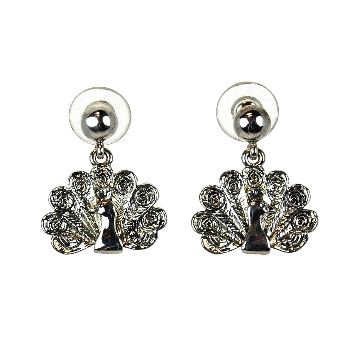 Peacock Earrings, Silver post