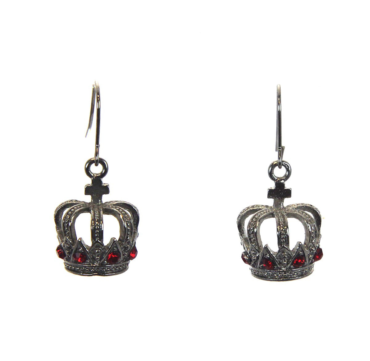 Crown Cross Earrings, Red Siam