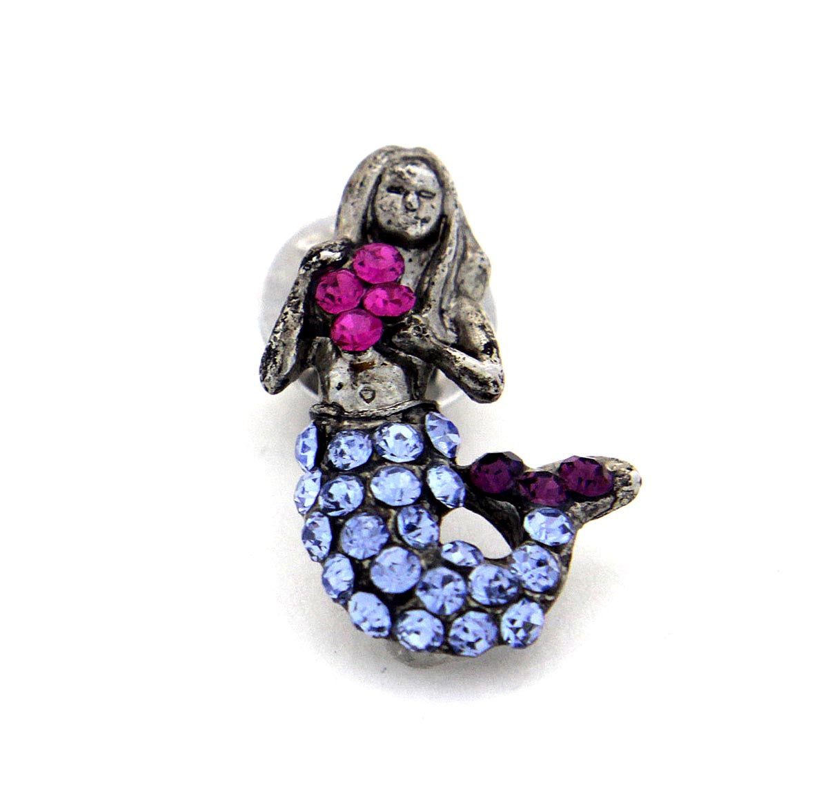 Mermaid Tac Pin, Silver w/ Lt. Sapphire & Rose