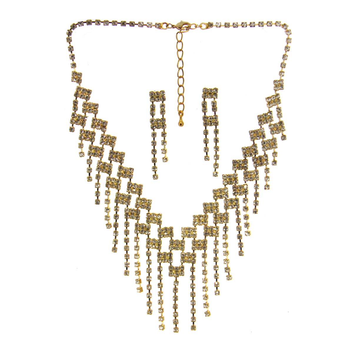 Rhinestone Necklace & Earrings Gold