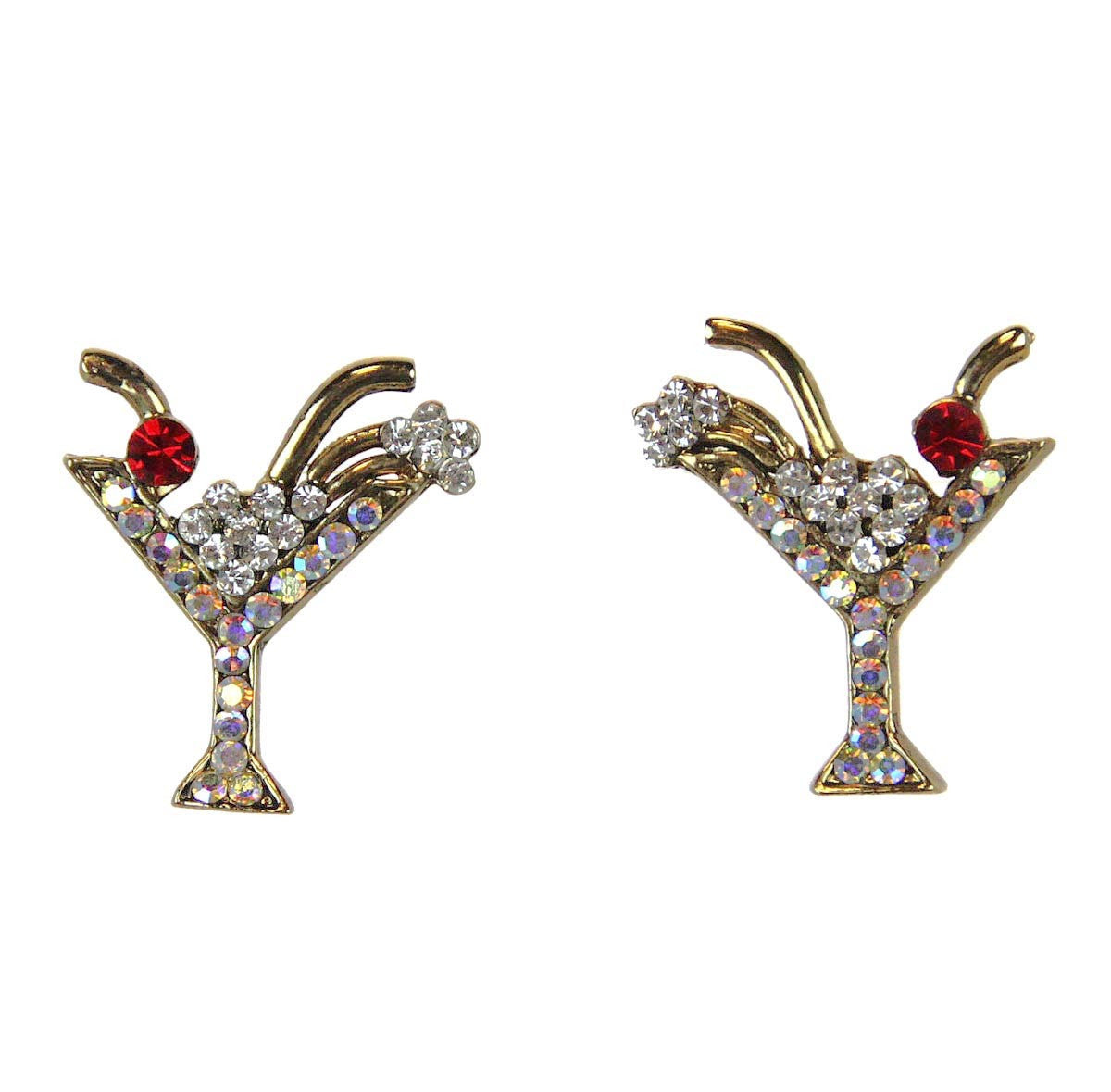 Gold Martini Earrings, Diamond Clear/Aurora Borealis