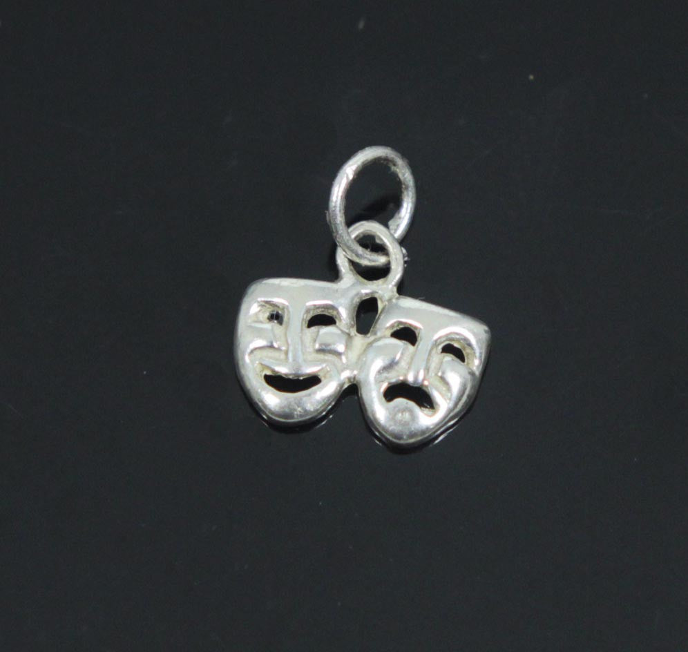 Comedy & Tragedy Mask Charm, Sterling Silver