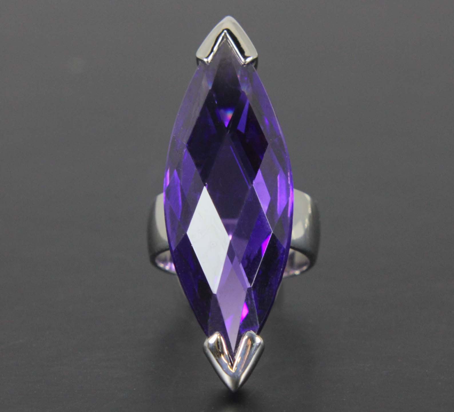 Sterling Silver Amethyst CZ Marquise Ring Size 8