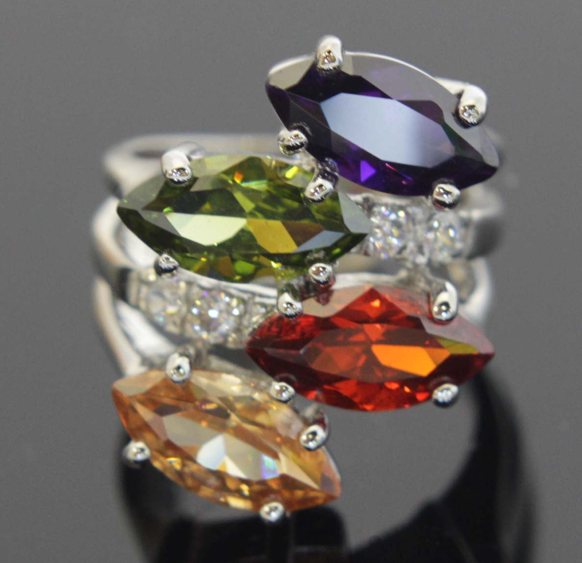 Sterling Silver Multicolor Zirconia Ring Size 6
