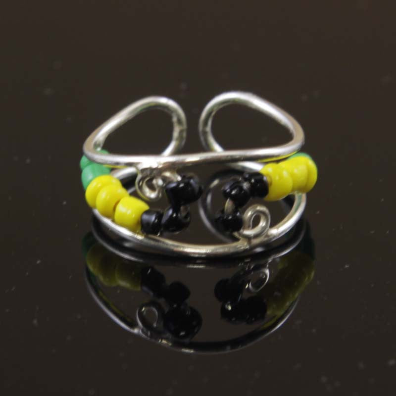 Sterling Silver Seed Beads Black, Yellow, Green Toe Ring