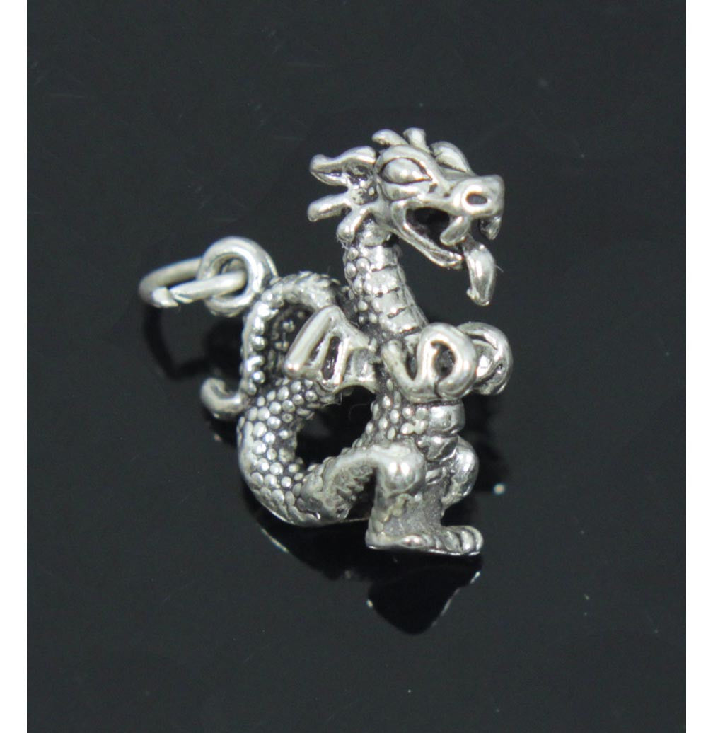 Dragon with Wings Charm, Sterling Silver