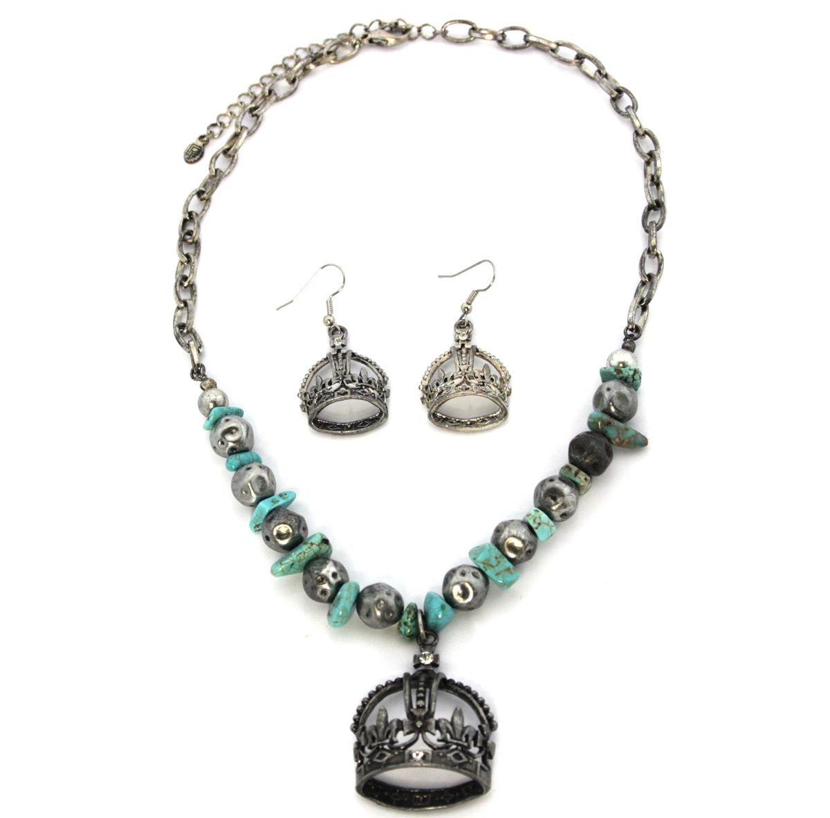 Crown Necklace & Earrings Set, Turquoise